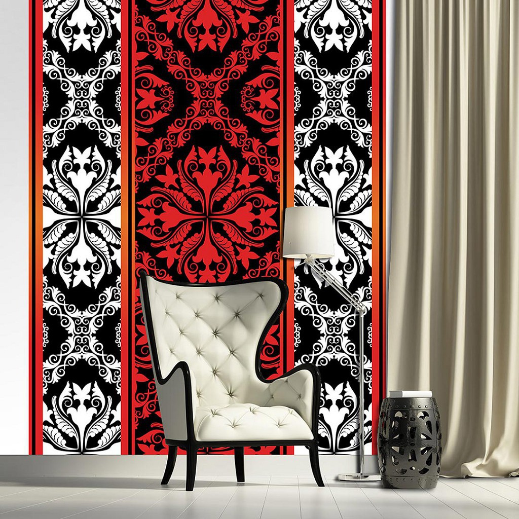 Флизелиновые фотообои на кухню 206x275 см Красно-черно-белый орнамент (2288VEA)+клей