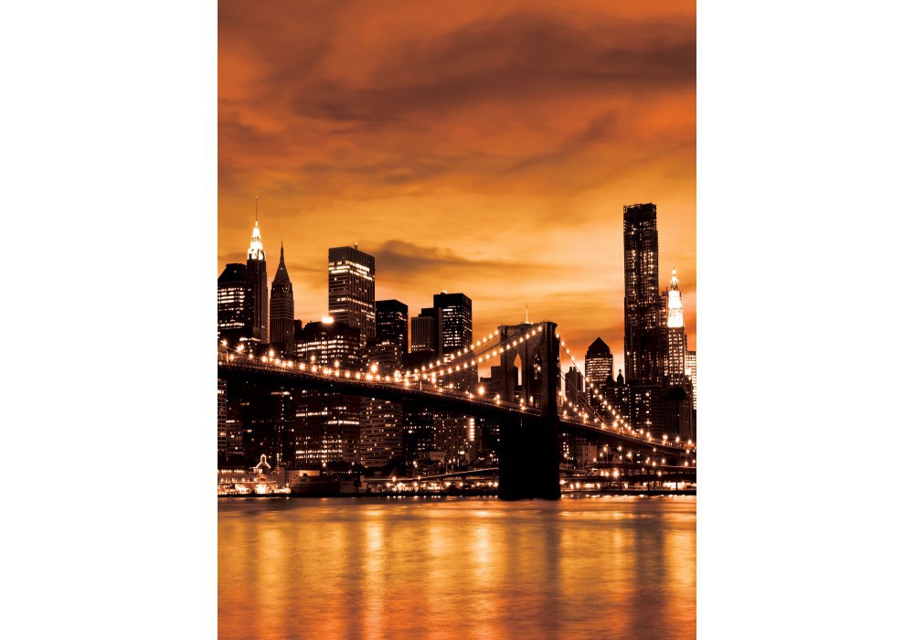 Флізелінові фотошпалери для залу 184x254 см Помаранчевий Нью-Йорк та Бруклінський міст (228V4A)+клей