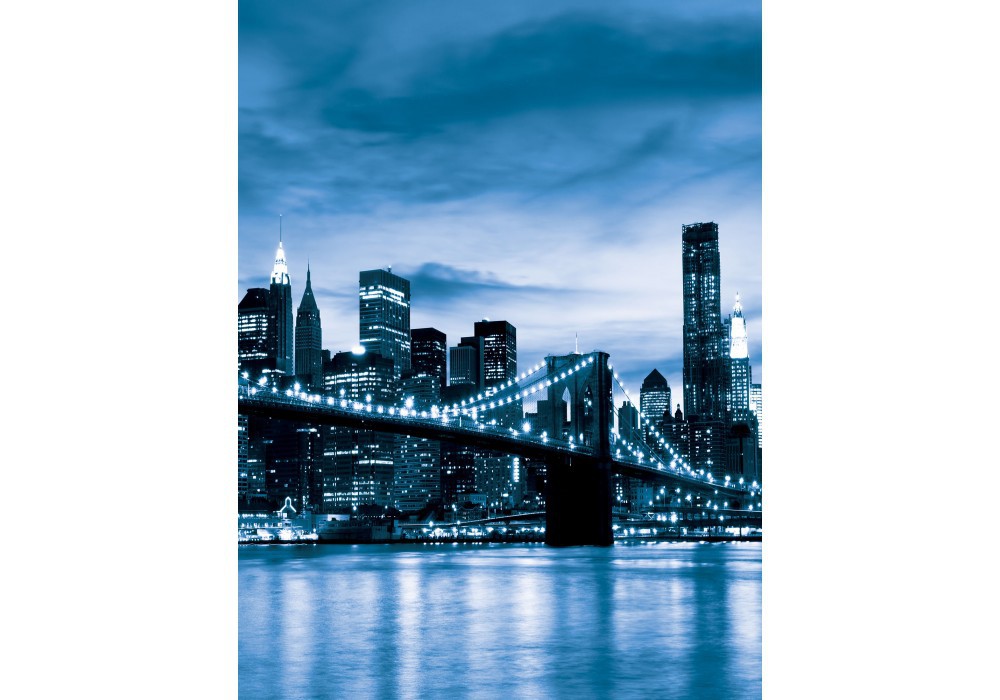 Флізелінові фотошпалери для вітальні фото 184x254 см Синій Нью-Йорк та Бруклінський міст (229V4A)+клей