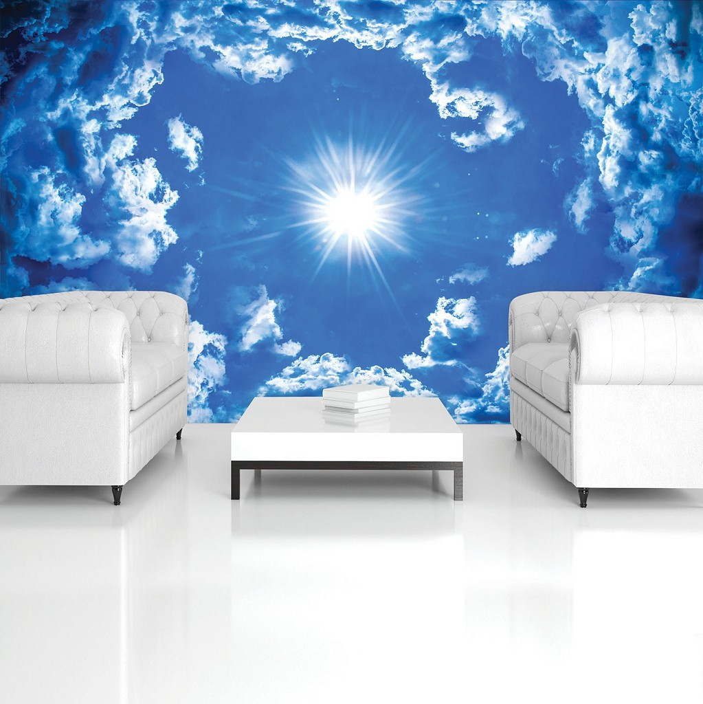 Флизелиновые фотообои в спальню над кроватью 254x184 см Солнце и облака (2306V4)+клей