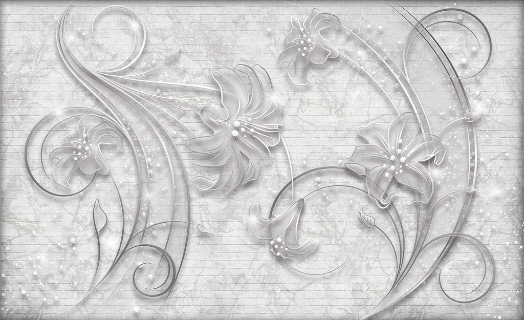 Флізелінові фотошпалери до спальні над ліжком 312x219 см Квіти на білій цегляній стіні (2340VEXXL)+клей