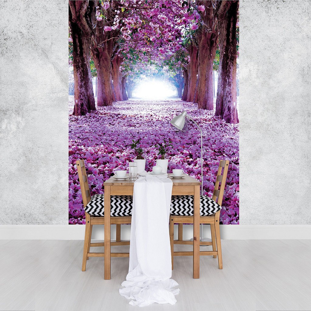 Флизелиновые фотообои 206x275 см Ковер из фиолетовых лепестков в лесу (2379VEA)+клей