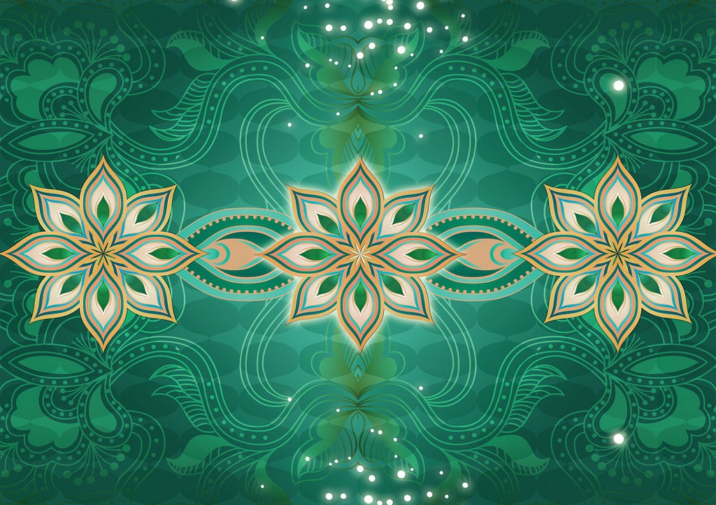 Готові флізелінові фотошпалери 254x184 см Три абстрактні квіти на зеленому тлі (2380V4)+клей