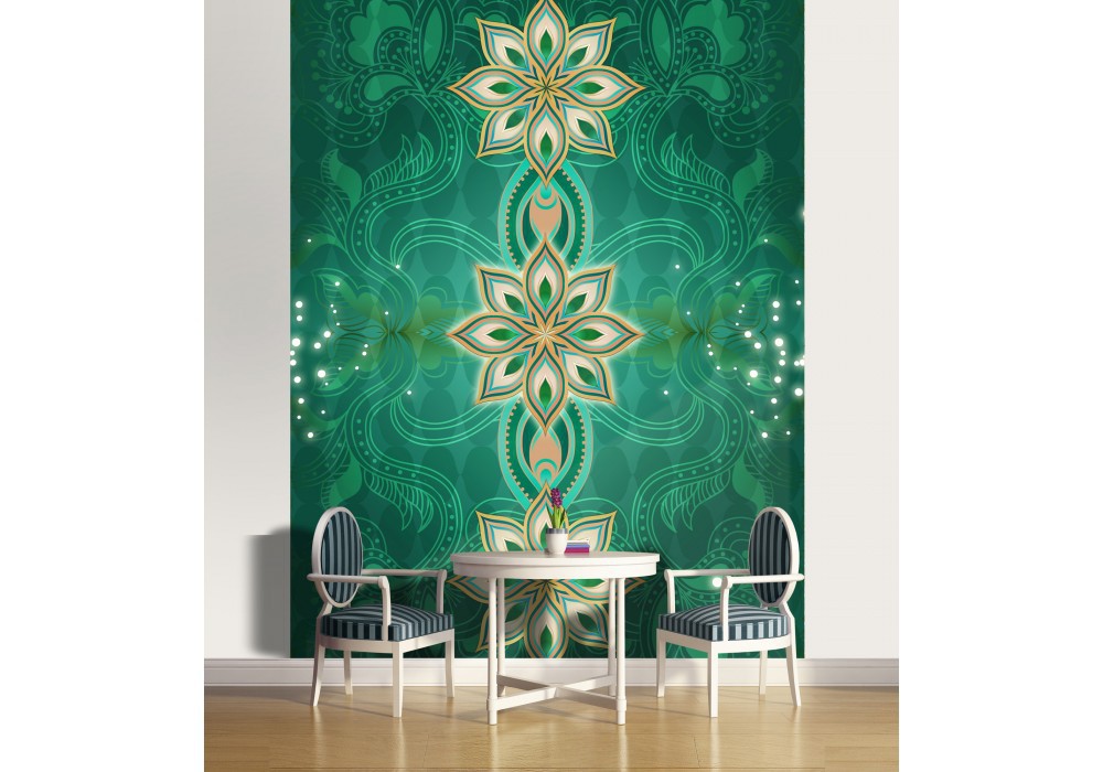 Флизелиновые фотообои в коридор 206x275 см Три абстрактных цветка на зеленом фоне (2380VEA)+клей