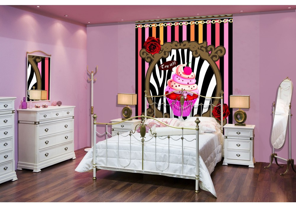 Популярні флізелінові фотошпалери 184x254 см Тістечко та різнокольорові смуги (2387V4A)+клей