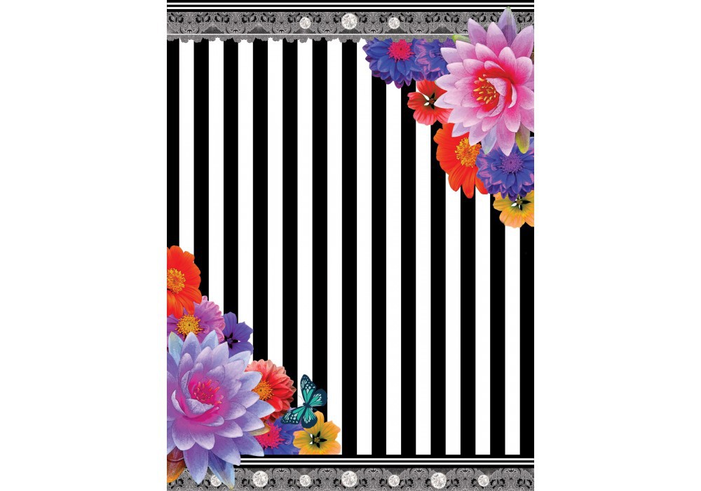 Флизелиновые фотообои фото 184x254 см Черно-белые полосы и цветы (2389V4A)+клей
