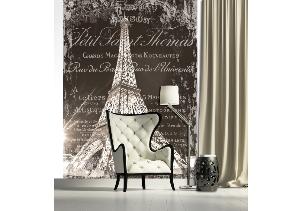 Темне місто флізелінові фотошпалери 184x254 см Вінтажна Ейфелева вежа на чорному тлі (2427V4A)+клей