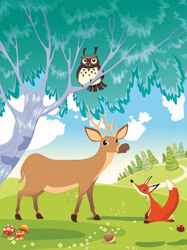 Флізелінові фотошпалери для хлопчиків та дівчаток 206x275 см Лісові тварини для дітей (2428VEA)+клей