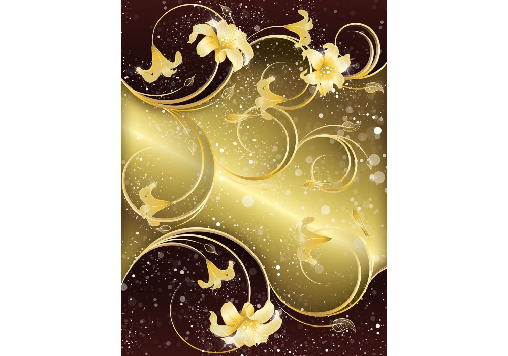 Флизелиновые фотообои для кухни цветы 184x254 см Желтые лилии на бордово желтом фоне (2430V4A)+клей