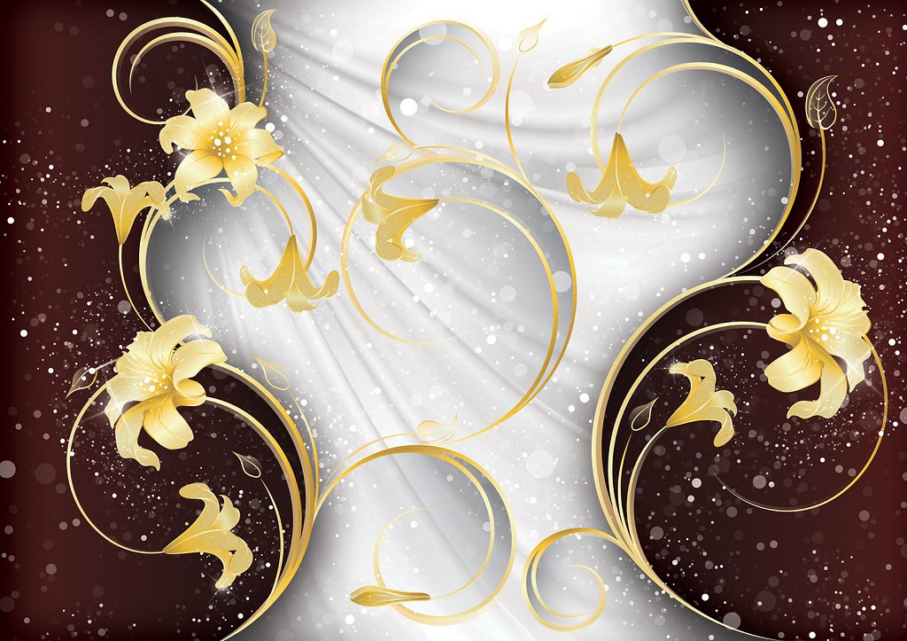 Флизелиновые фотообои для кухни цветы 416x254 см Желтые лилии на бордовом и белом фоне (2431VEXXXL)+клей