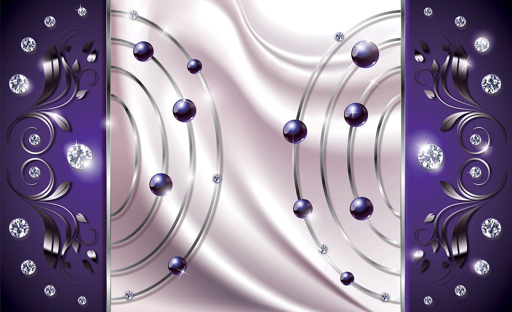 Флизелиновые фотообои в коридор 312x219 см Бриллианты и шары на фиолетовом и белом фоне (2435VEXXL)+клей