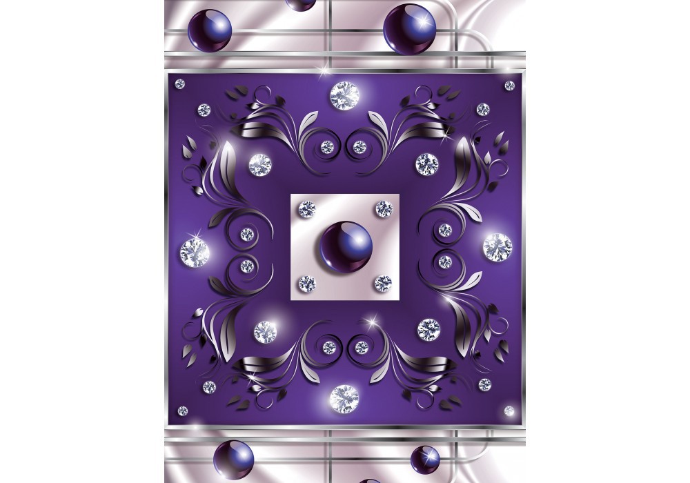 Флізелінові фотошпалери до спальні над ліжком 184x254 см Кулі та діаманти на фіолетовому та сірому фоні (2440V4A)+клей