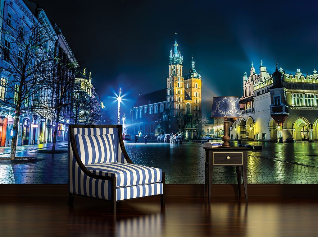 Флизелиновые 3D фотообои спальня 254x184 см Городской горизонт Кракова (1314V4)+клей