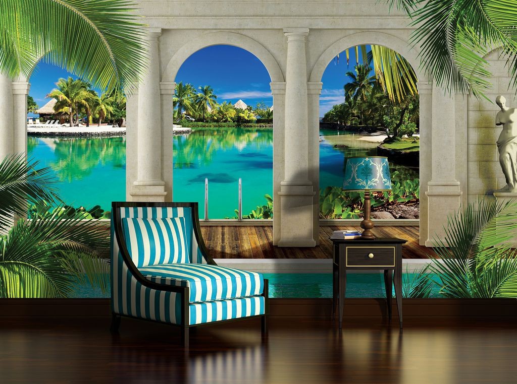 3d флизелиновые фотообои природа 416x254 см Вид на Мальдивы за арками (1522VEXXXL)+клей