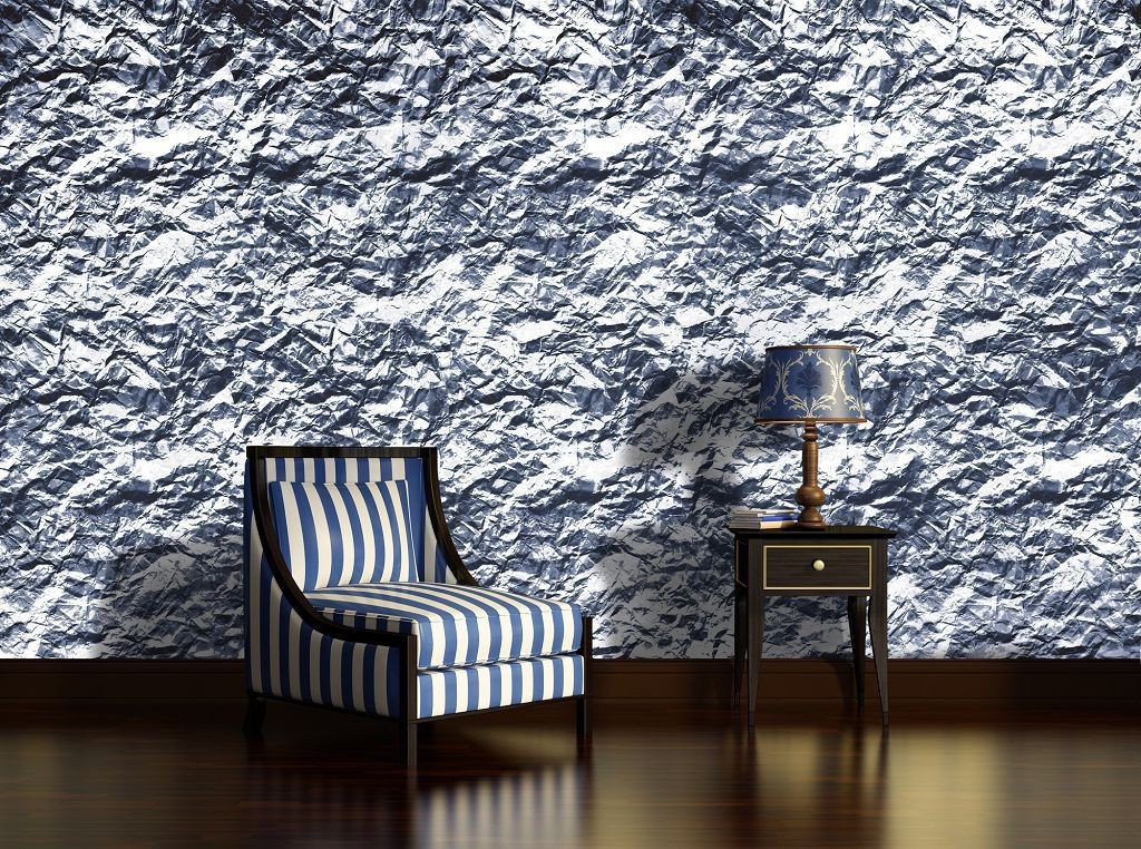 Флізелінові фотошпалери до зали 416x254 см Кам'яна стіна – імітація срібла (1795VEXXXL)+клей