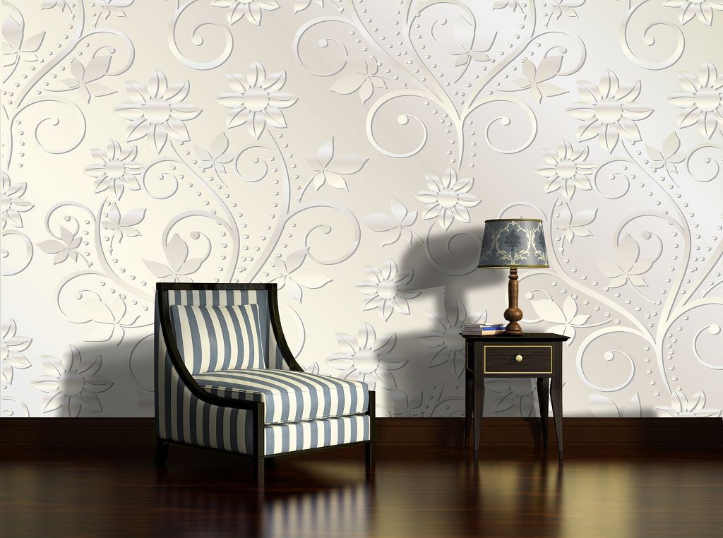 Флизелиновые фотообои в интерьере 312x219 см Цветочные узоры на светлом фоне (2030VEXXL)+клей