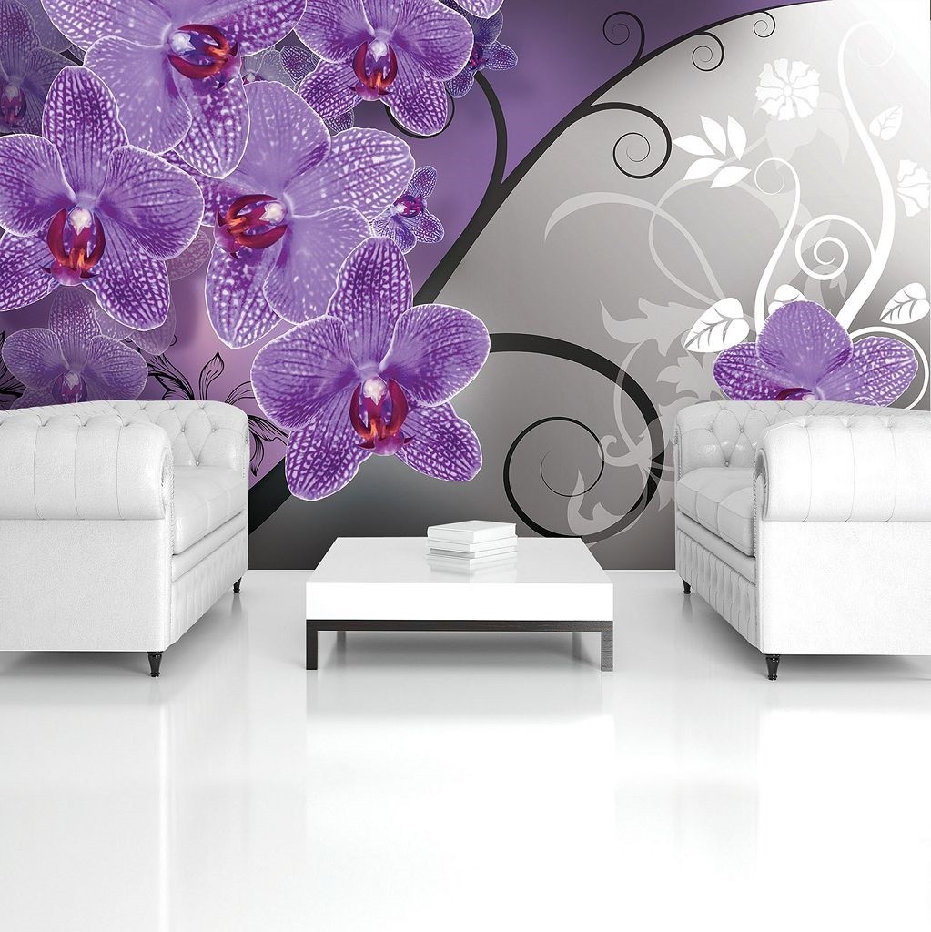 Флізелінові фотошпалери для передпокою 416x254 см Намальовані фіолетові орхідеї (1280VEXXXL)+клей