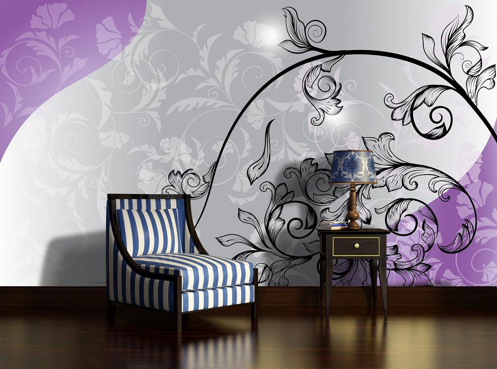 Красивые флизелиновые фотообои 254x184 см Узор из листьев (1444V4)+клей