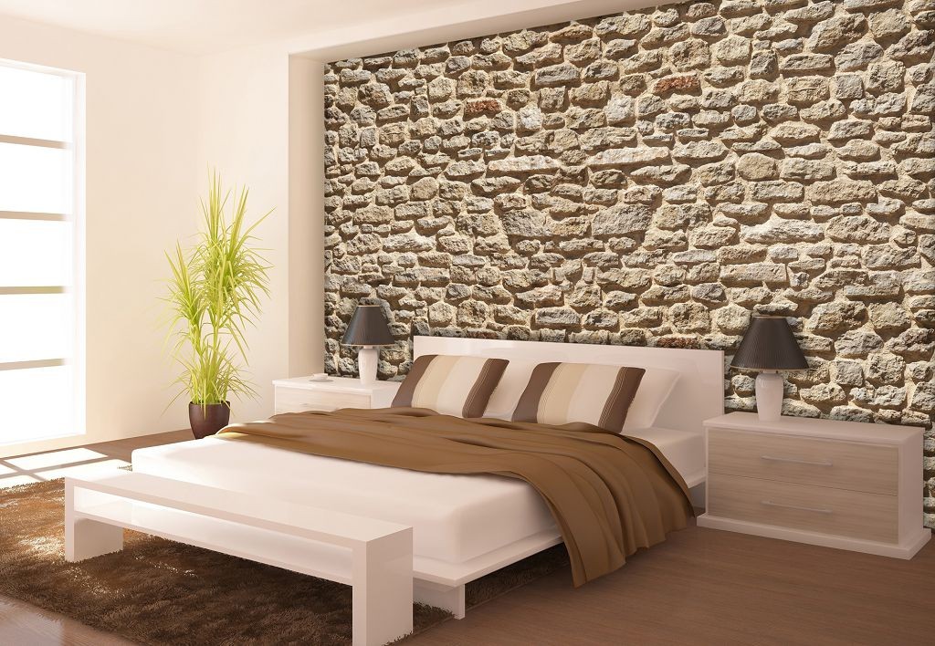 Флизелиновые 3Д фотообои под натуральный камень 368x254 см Светло-коричневая стена (1928V8)+клей