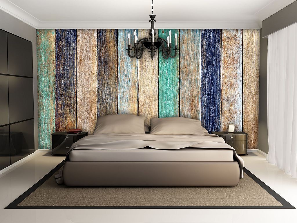 Фото шпалери на кухню 368х254 см Стіна з різнокольорових дощок (1999P8)+клей