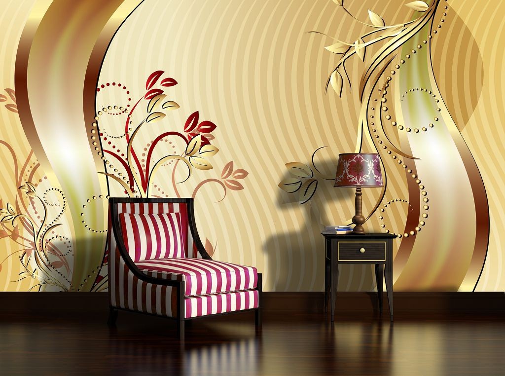 Фотошпалери квіти 368х254 см Золотий фон і коричневі лінії (2140P8)+клей