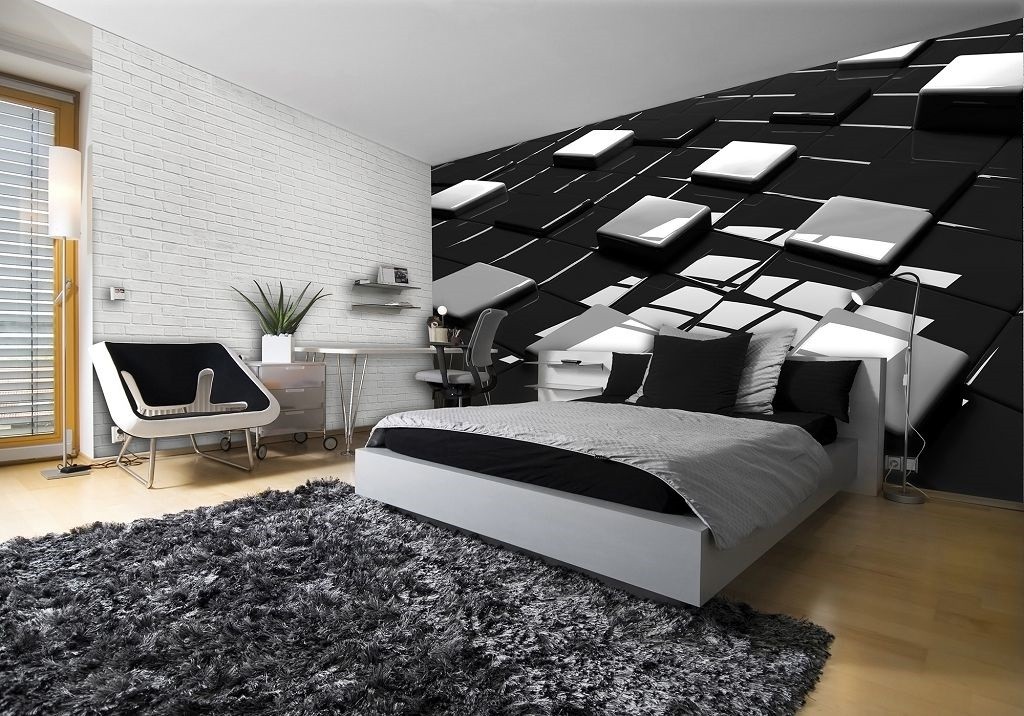 Популярные флизелиновые фотообои квадраты 368x254 см 3D Черно-белые блестящие кубики (2579V8)+клей