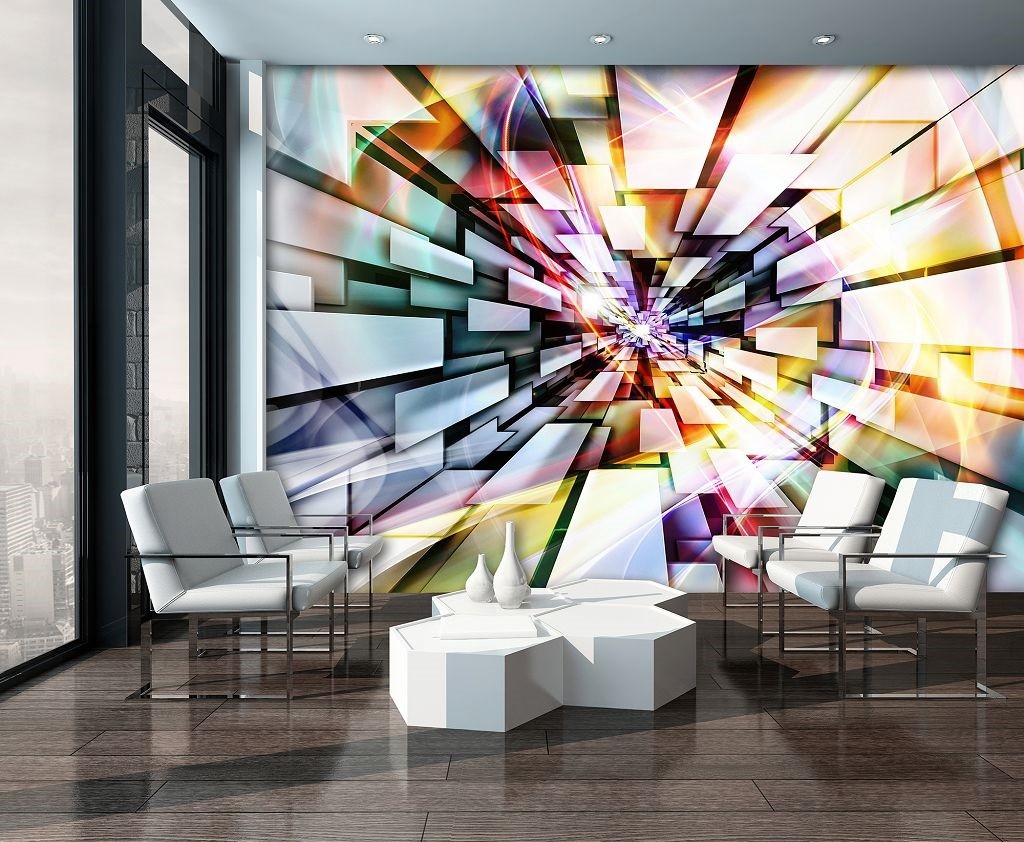 Фотообои флизелиновые 368х254 см Разноцветный 3Д тоннель из квадратов (3486V8)+клей