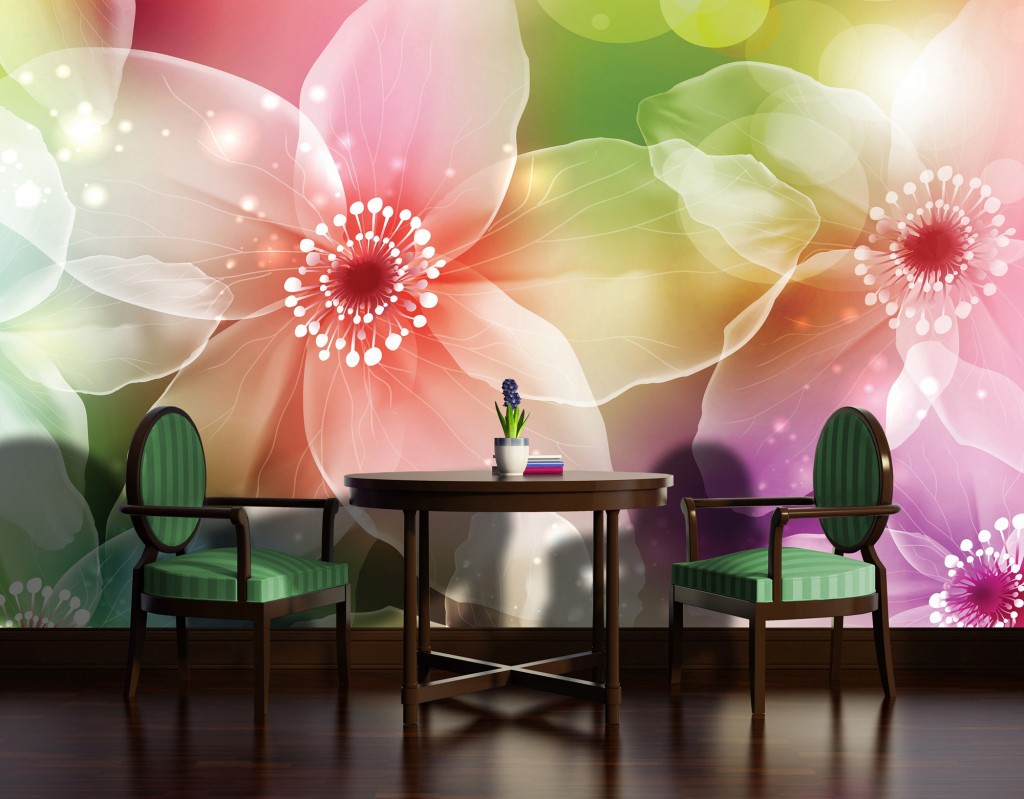 Красиві флізелінові фотошпалери 254x184 см Великі яскраві квіти (421V4)+клей