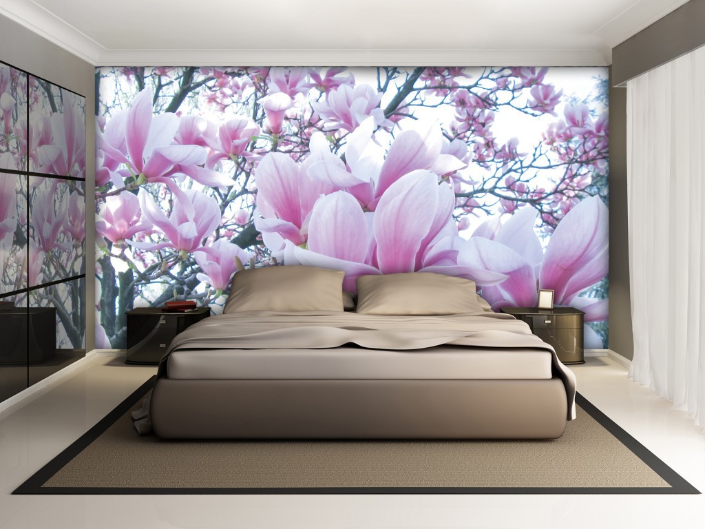 Флізелінові фотошпалери 368x254 см 3Д Магнолії цвітуть (1619V8)+клей