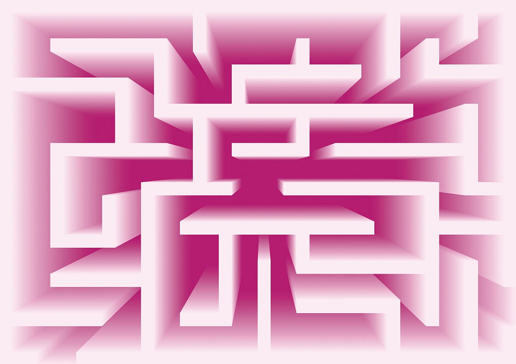 Флизелиновые фотообои на кухню 416x254 см 3Д Розово-белый лабиринт (2456VEXXXL)+клей