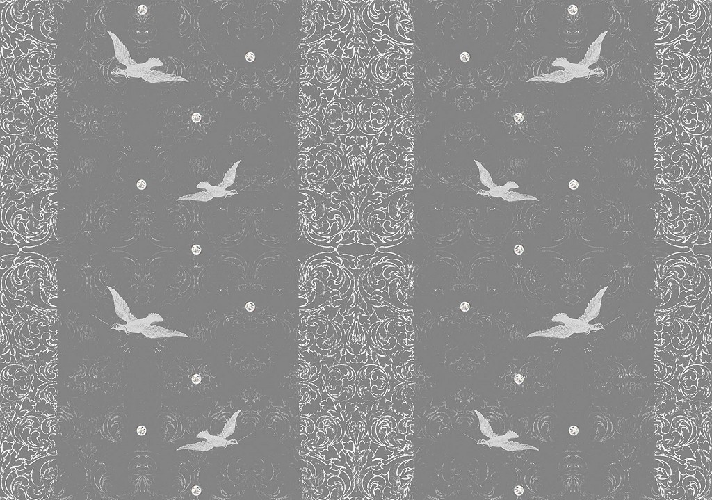 Флізелінові фотошпалери в інтер'єрі 312x219 см Сірі птахи та візерунки (2478VEXXL)+клей