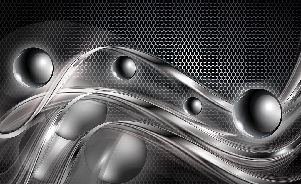 Флизелиновые фотообои 254x184 см Черно-белые сферы и волны на фоне сот (2485V4)+клей