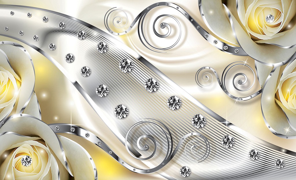 Красивые флизелиновые фотообои абстракция цветы 368x254 см 3Д Бутоны желтых роз - бриллианты и вензеля 2493V8+клей