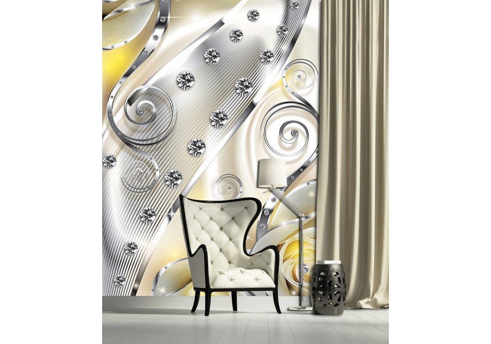 Флизелиновые фотообои 3d абстракция цветы 184x254 см Бутоны желтых роз - бриллианты и вензеля (2493V4A)+клей