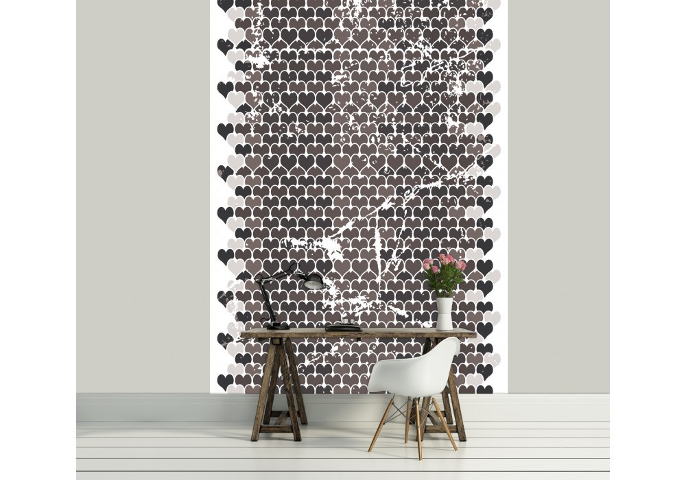 Флизелиновые фотообои фото 206x275 см Абстракция сердечки в темно-серой цветовой гамме (2510VEA) +клей