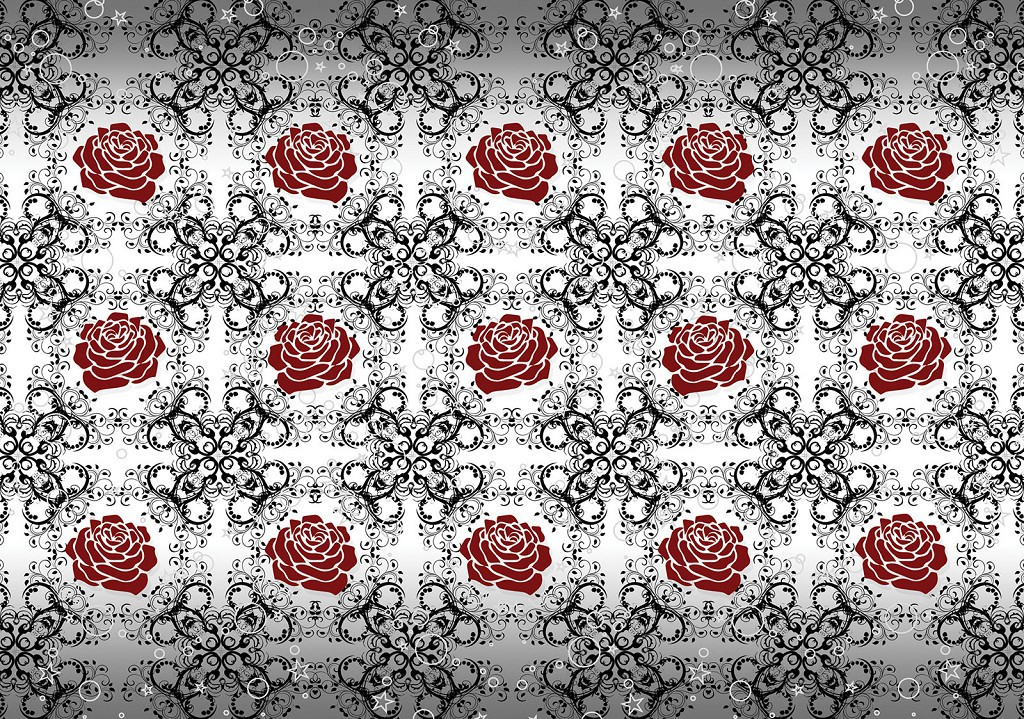Флізелінові фотошпалери в інтер'єрі 312x219 см Червоні троянди і чорно-білий візерунок (2552VEXXL)+клей