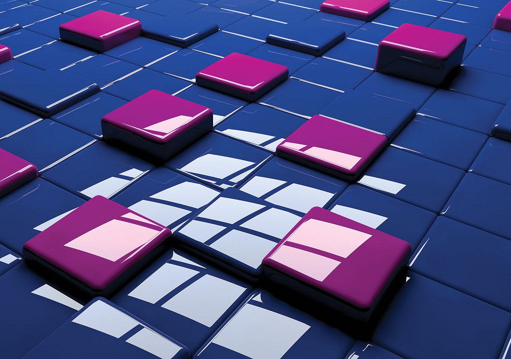 Флизелиновые фотообои 3d квадраты 416x254 см Синие и розовые блестящие кубики (2577VEXXXL)+клей