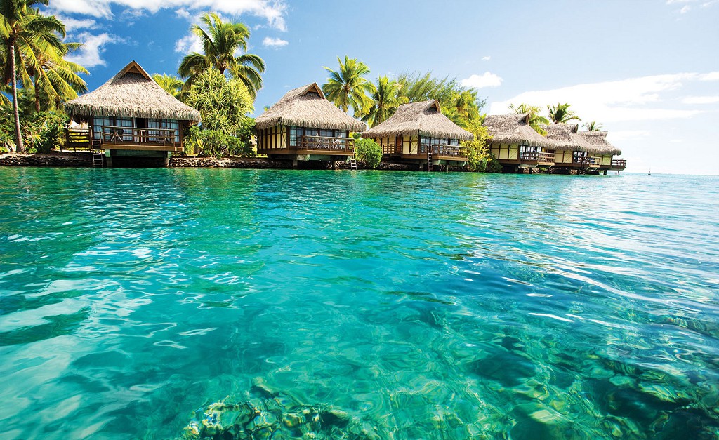 Флизелиновые фотообои для спальни 3д море 368x254 см Домики на Мальдивах (2594V8) +клей