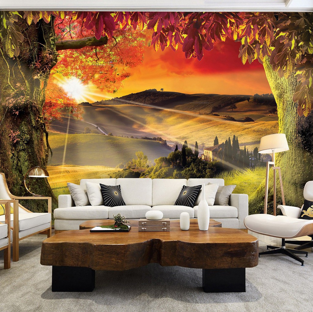 3д флізелінові фотошпалери гори 416x254 см Краєвид Тоскани на заході сонця (2599VEXXXL)+клей