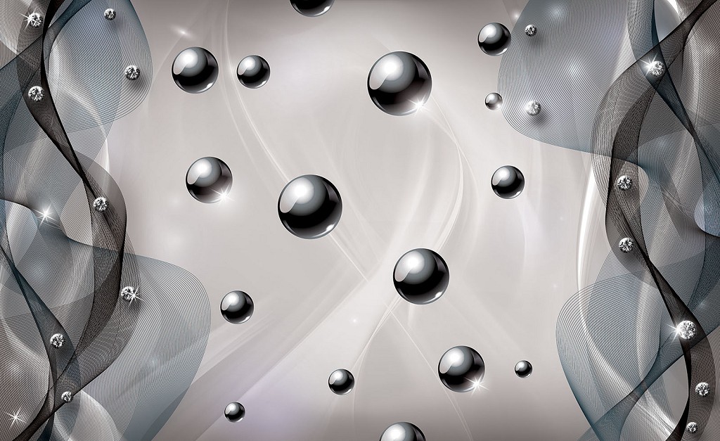 Флизелиновые фотообои фото 254x184 см Черные шары на сером фоне (2602V4)+клей