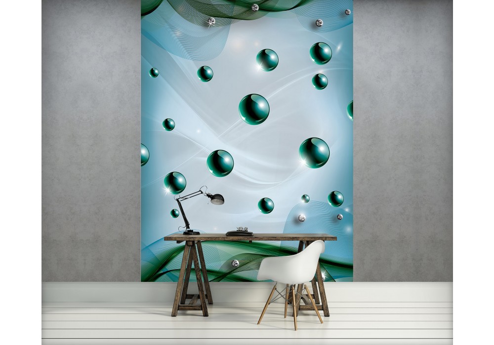 Флизелиновые фотообои фото 184x254 см Зеленые шары на синем фоне (2603V4A)+клей