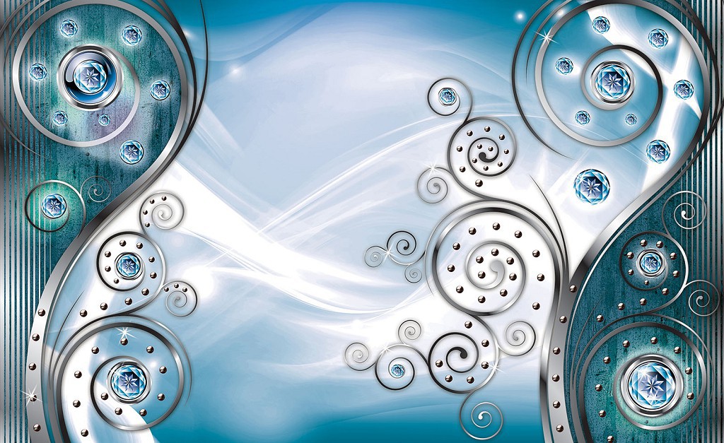 Флізелінові фотошпалери 254x184 см Вензелі на блакитному тлі (2607V4)+клей