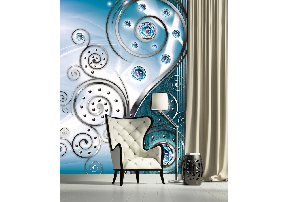 Флізелінові фотошпалери в коридор 206x275 см Вензелі на блакитному тлі (2607VEA)+клей