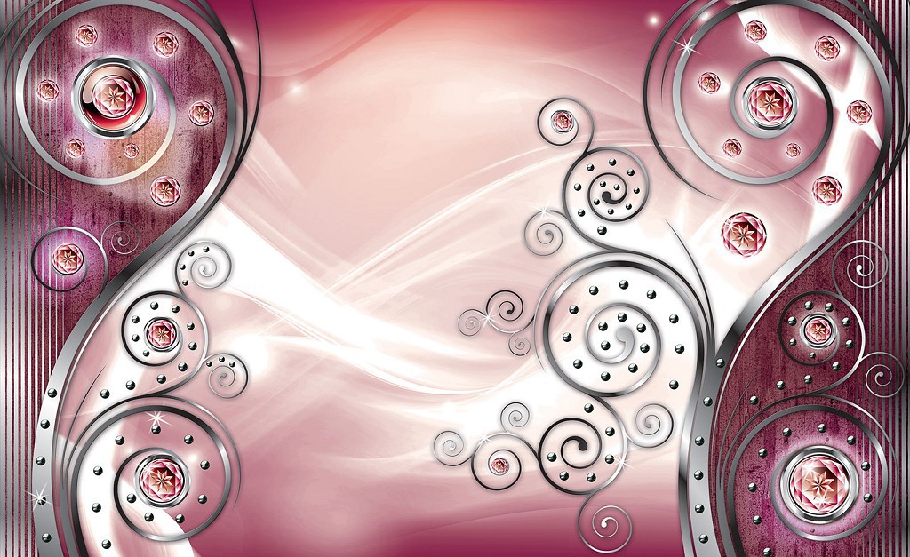 Флизелиновые фотообои в спальню 312x219 см Вензеля на розовом фоне (2608VEXXL)+клей