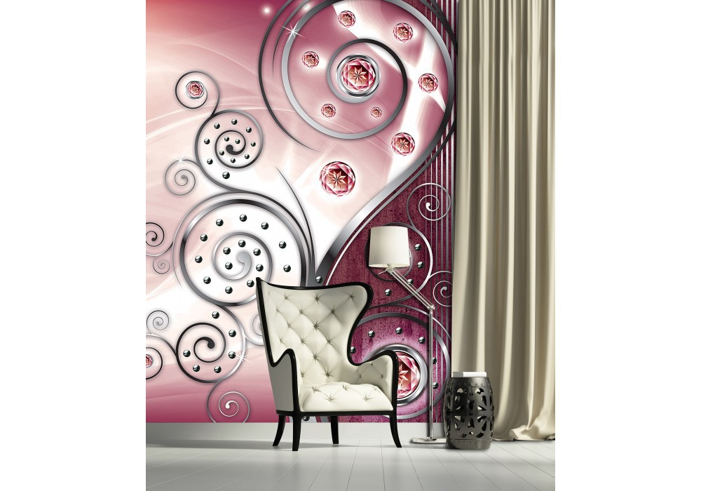 Популярные флизелиновые фотообои 206x275 см Вензеля на розовом фоне (2608VEA)+клей