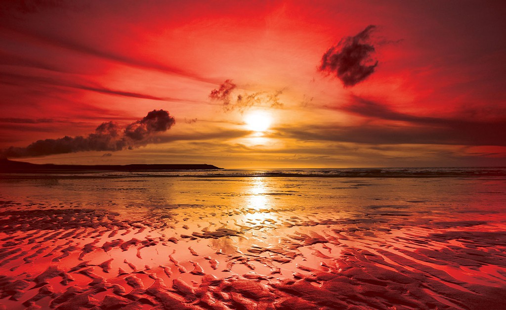 Флізелінові фотошпалери 3д природа 312x219 см Червоний захід сонця на морі (263VEXXL)+клей