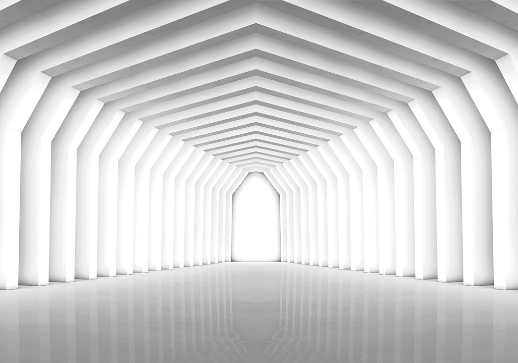 Флизелиновые фотообои для спальни белый тоннель 312x219 см 3D современная геометрия (2651VEXXL)+клей