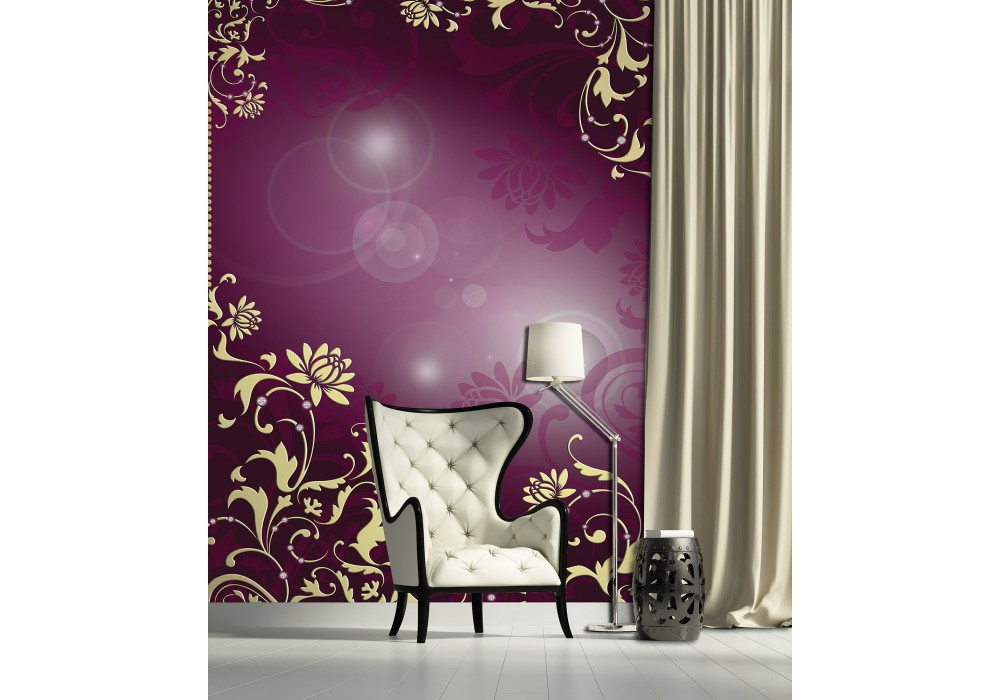 Флизелиновые фотообои на кухню 206x275 см Цветочный узор Золотой Бордовый (2660VEA)+клей