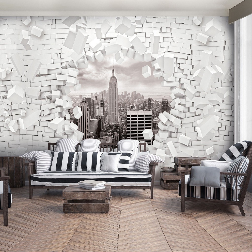 Флизелиновые фотообои 416x254 см Город Нью-Йорк и 3D Кирпичная стена (2721VEXXXL)+клей