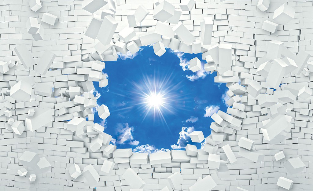 Флизелиновые фотообои на стену 312x219 см Небо и 3D Кирпичная стена (2722VEXXL)+клей